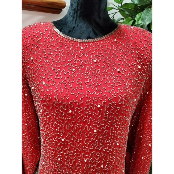 Vintage Jakelin Red 100% Rayon Long Sleeve Round Neck Knee Length Dress Size 10 - Picture 5 of 13